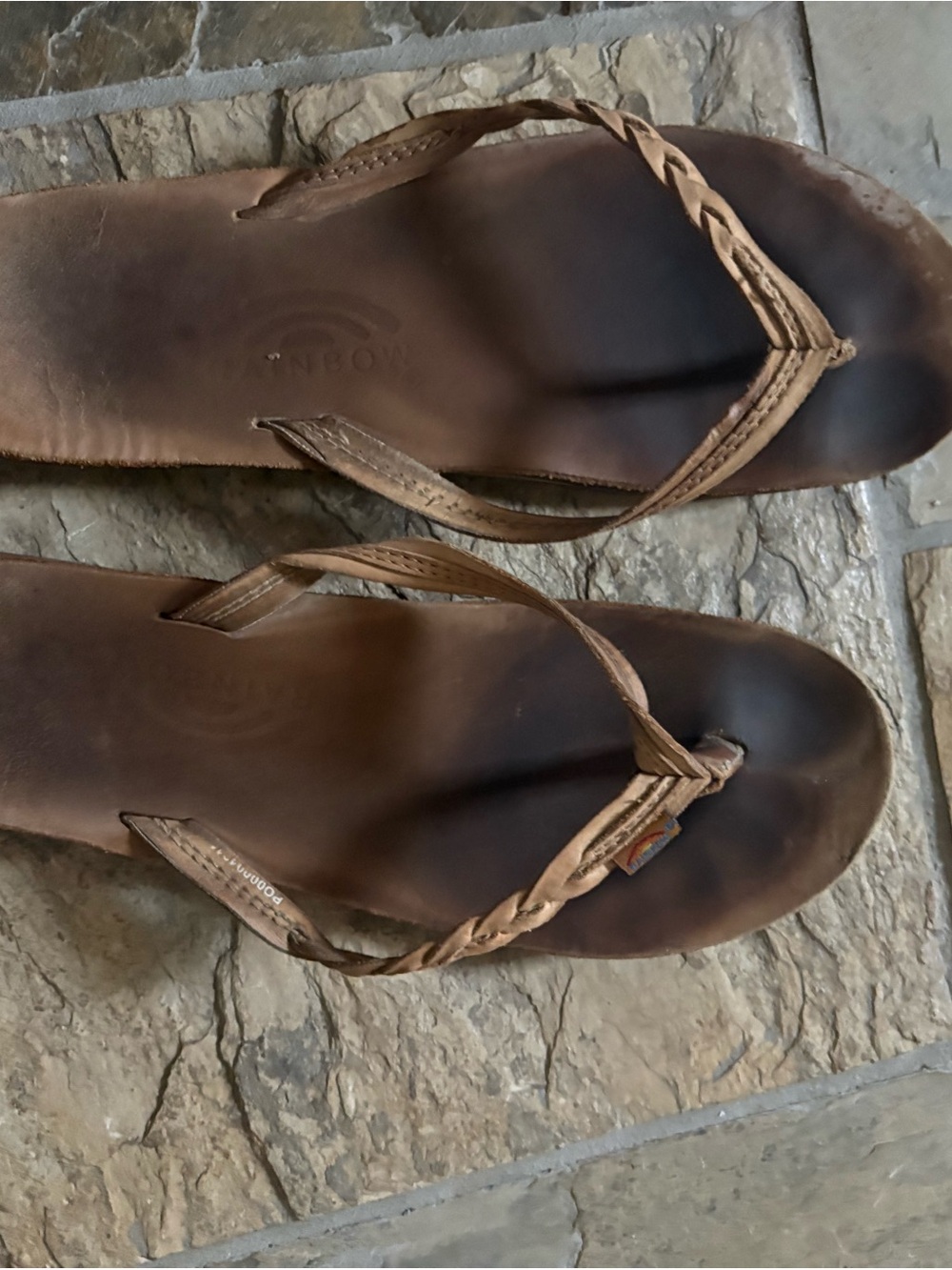 Rainbow Brown Braided Leather Flip Flop Sandals